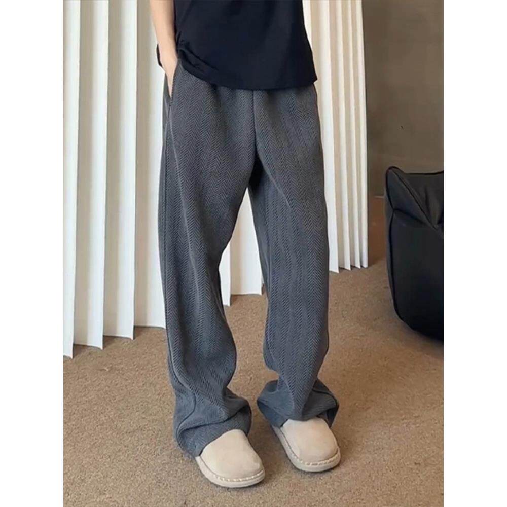 灰色美式覆古斑马纹弯刀卫裤男秋季cleanfit慵懒风休闲裤子阔腿裤