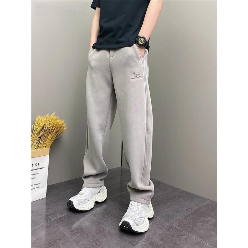 MAROLIO~冬季加绒加厚潮韩版钢印条纹青年男士宽松哈伦卫裤子男生