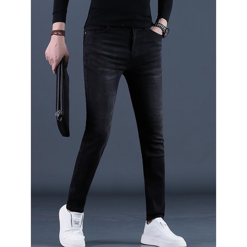 香港秋冬牛仔裤男士潮流修身型显瘦小脚2025新款休闲长裤潮牌黑色