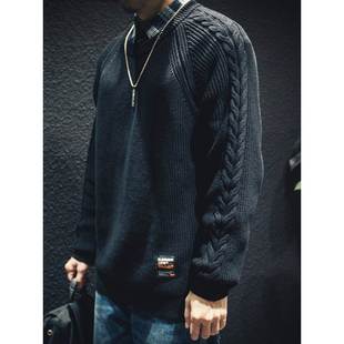 it neith BIA潮牌毛衣男秋冬圆领针织韩版潮流百搭大码麻花袖上衣