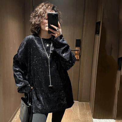 欧洲站大码星空亮片设计感t恤女2025年秋季新款时尚宽松百搭上衣