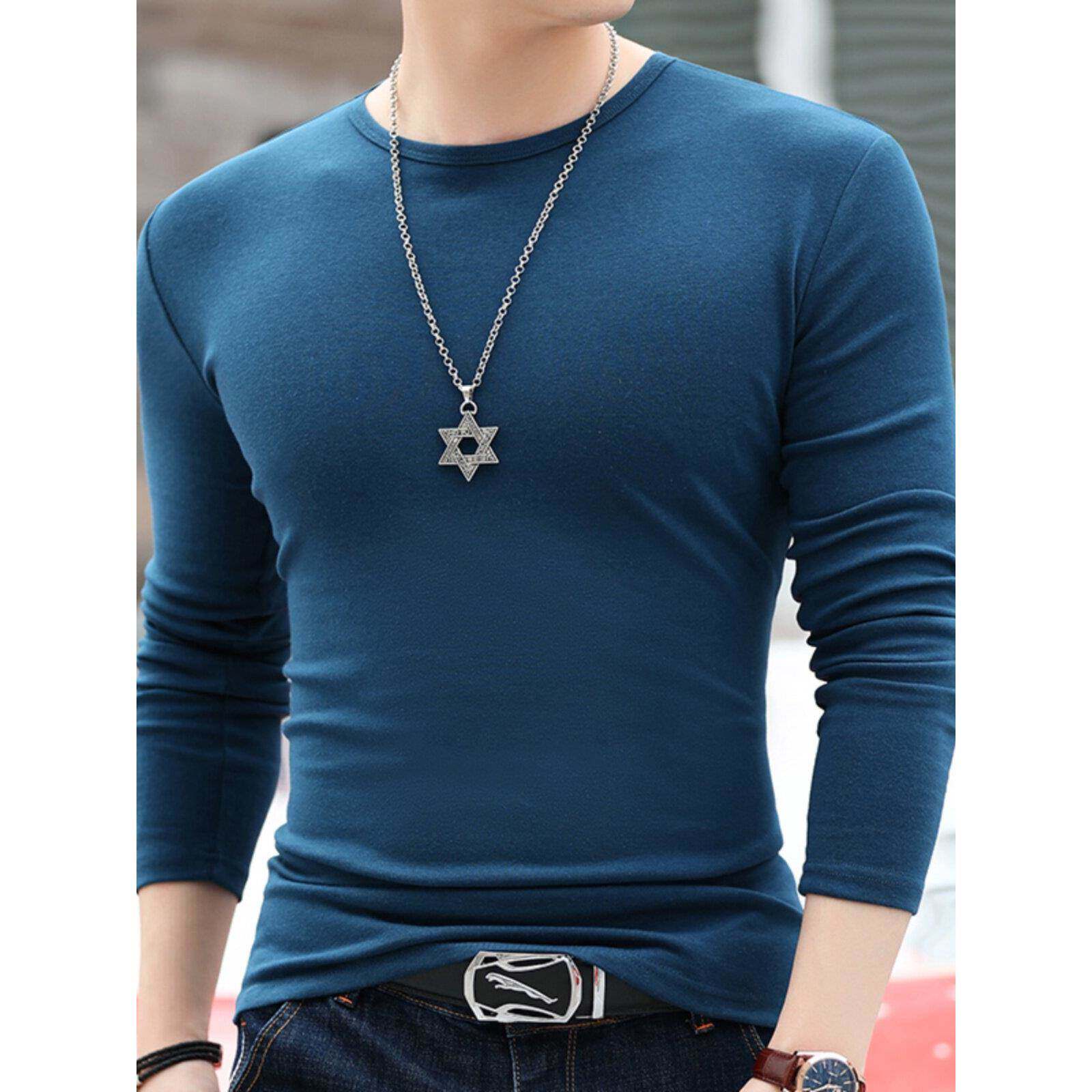 香港男士秋冬内搭打底衫纯棉长袖青年修身T恤圆领纯色加厚体恤潮