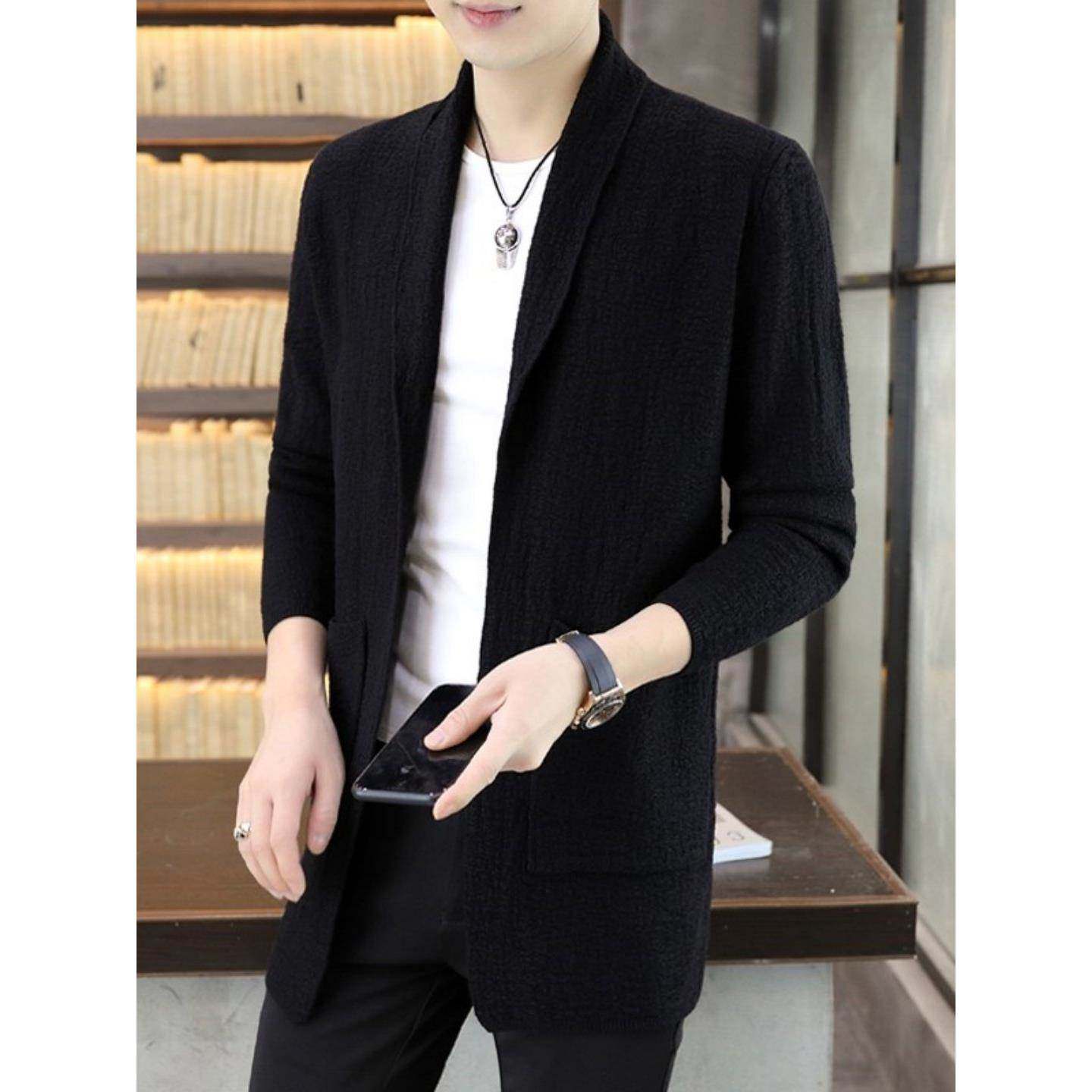 中长款针织外套男2025春秋薄款休闲披风男士帅气纯色翻领羊毛开衫,男装,针织衫/毛衣,淘宝优惠券,粉丝福利购,淘宝优惠卷