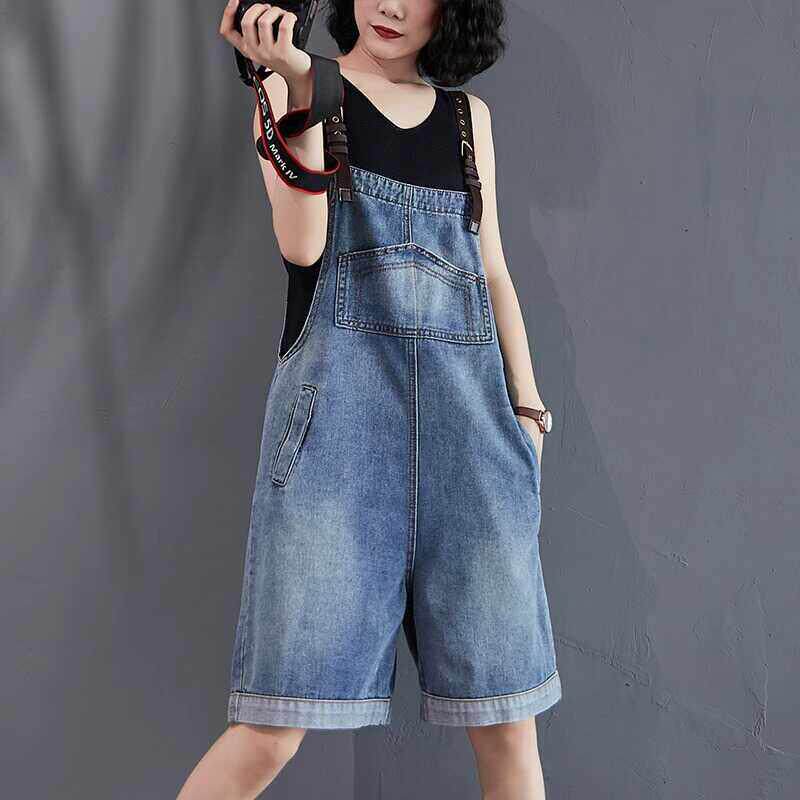 牛仔背带短裤女大码夏季薄款2026新款胖MM洋气减龄小个子宽松阔腿