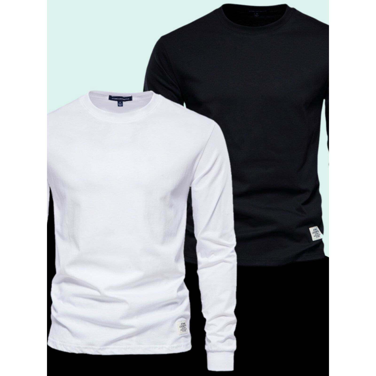 香港新款纯色男t恤休闲长袖纯棉打底衫春秋百搭圆领白色修身上衣,男装,T恤,淘宝优惠券,粉丝福利购,淘宝优惠卷