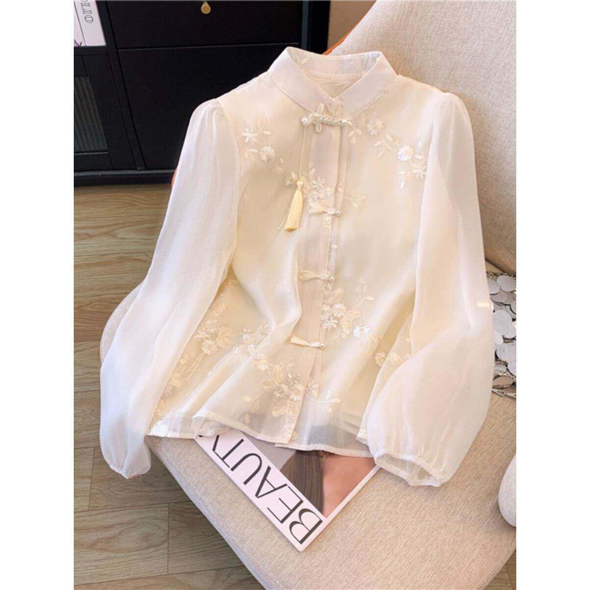 法国Rouje tusse新中式盘扣刺绣衬衫覆古国风高级感独特别致上衣