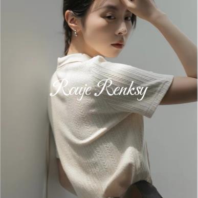 法国Rouje Renksy法式polo领针织衫女夏短袖正肩条纹大尺码上衣舒