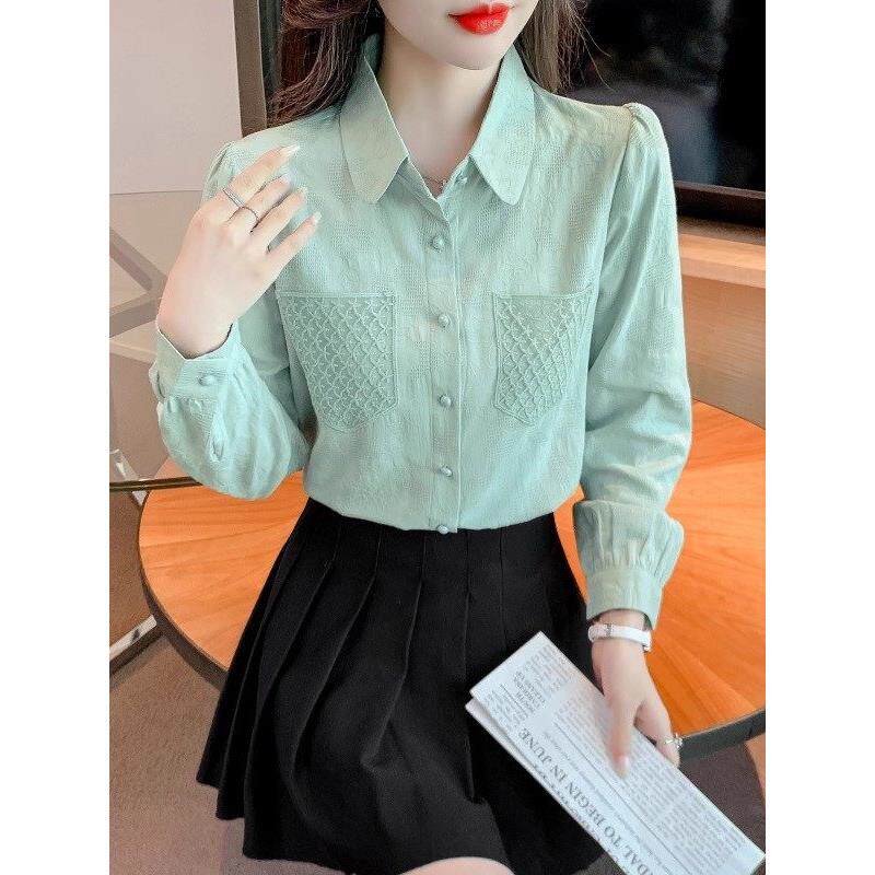 香港TIMO春秋季新款提花全棉衬衫女长袖时尚减龄女士衬衣洋气上衣