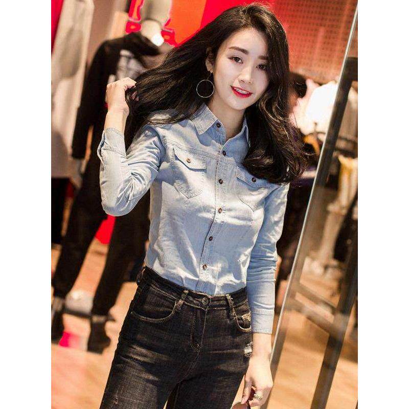 欧洲站牛仔衬衫女冬季加绒2025新款春秋冬季小个子叠穿上衣外套潮