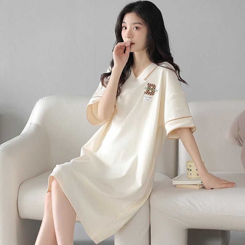 高级感睡裙女款2026新款夏季睡衣V领夏天连衣裙纯棉100全棉家居服