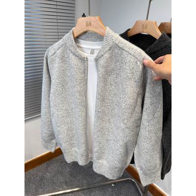 毛衣外套男2025新款秋冬季高级感休闲加厚外搭棒球领拉炼开衫男款