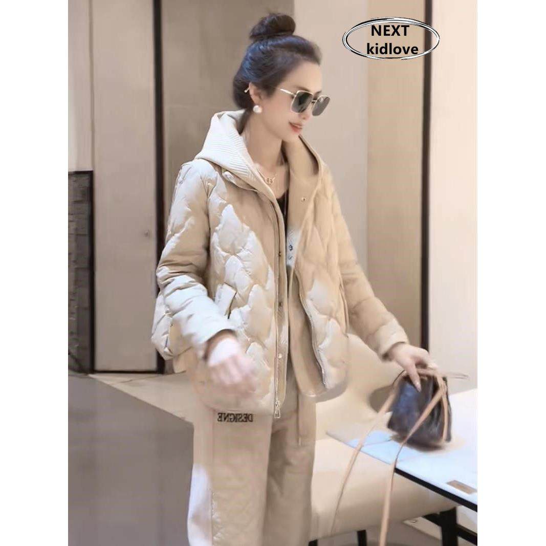 香港欧货菱格连帽棉服卫裤小香风套装女秋冬新款加厚保暖两件套潮