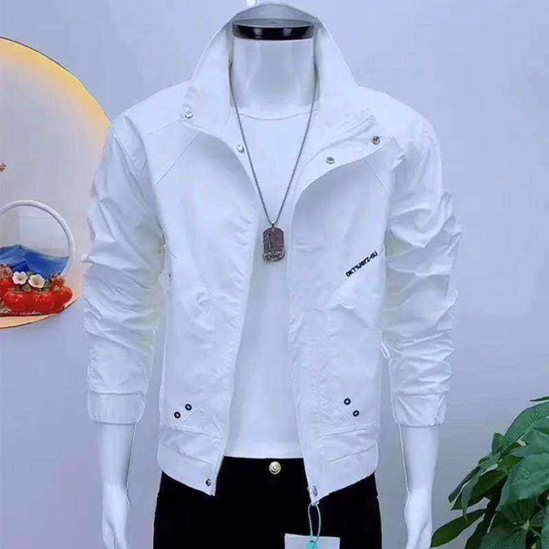 轻奢高端男士外套韩版秋季修身夹克时尚休闲立领帅气薄款百搭上衣