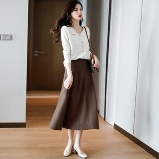 欧洲站2024秋季新款优雅大气文艺风名媛针织小外套裙子两件套装女