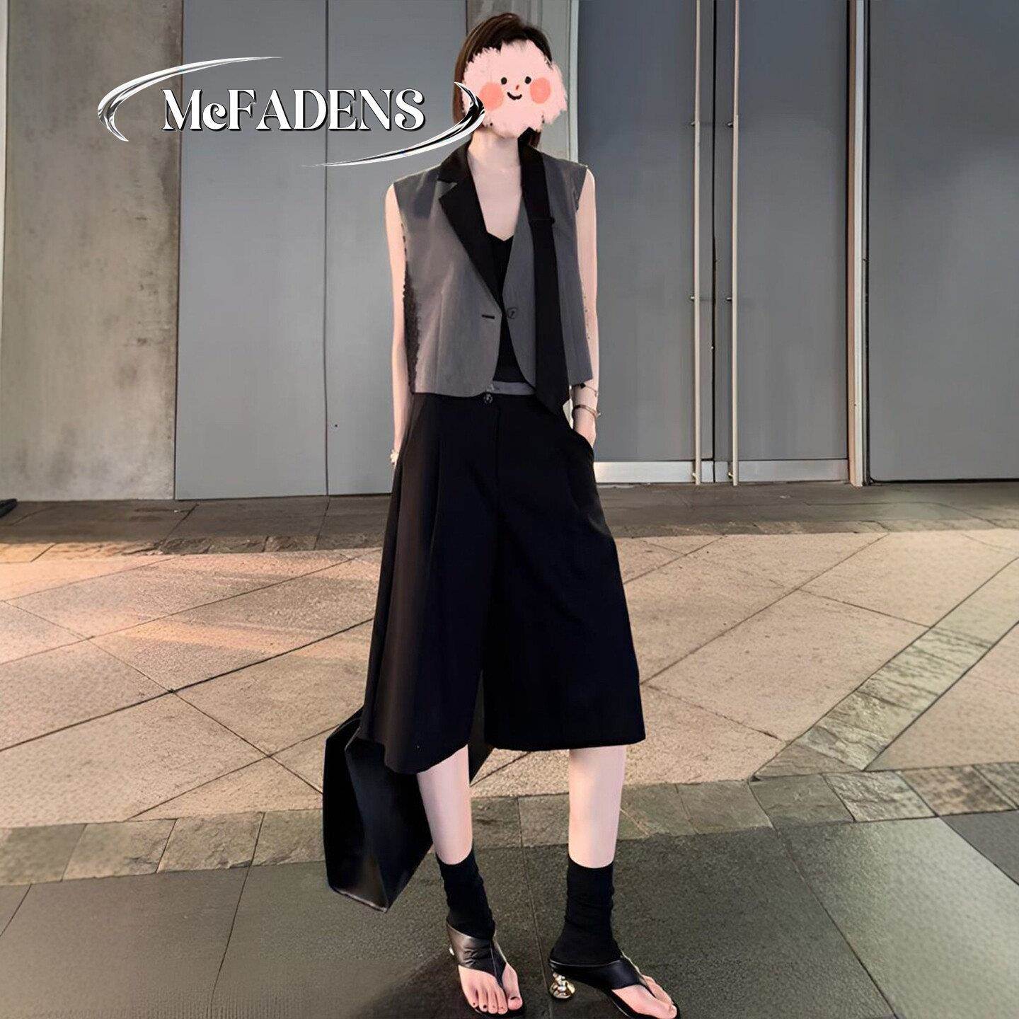 香港夏季一整套大码胖mm马甲上衣六分阔腿裤独特高级感时尚套装女