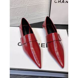 2025秋冬新品欧货走秀款软皮细跟尖头单鞋低跟魔术贴深口小猫跟鞋