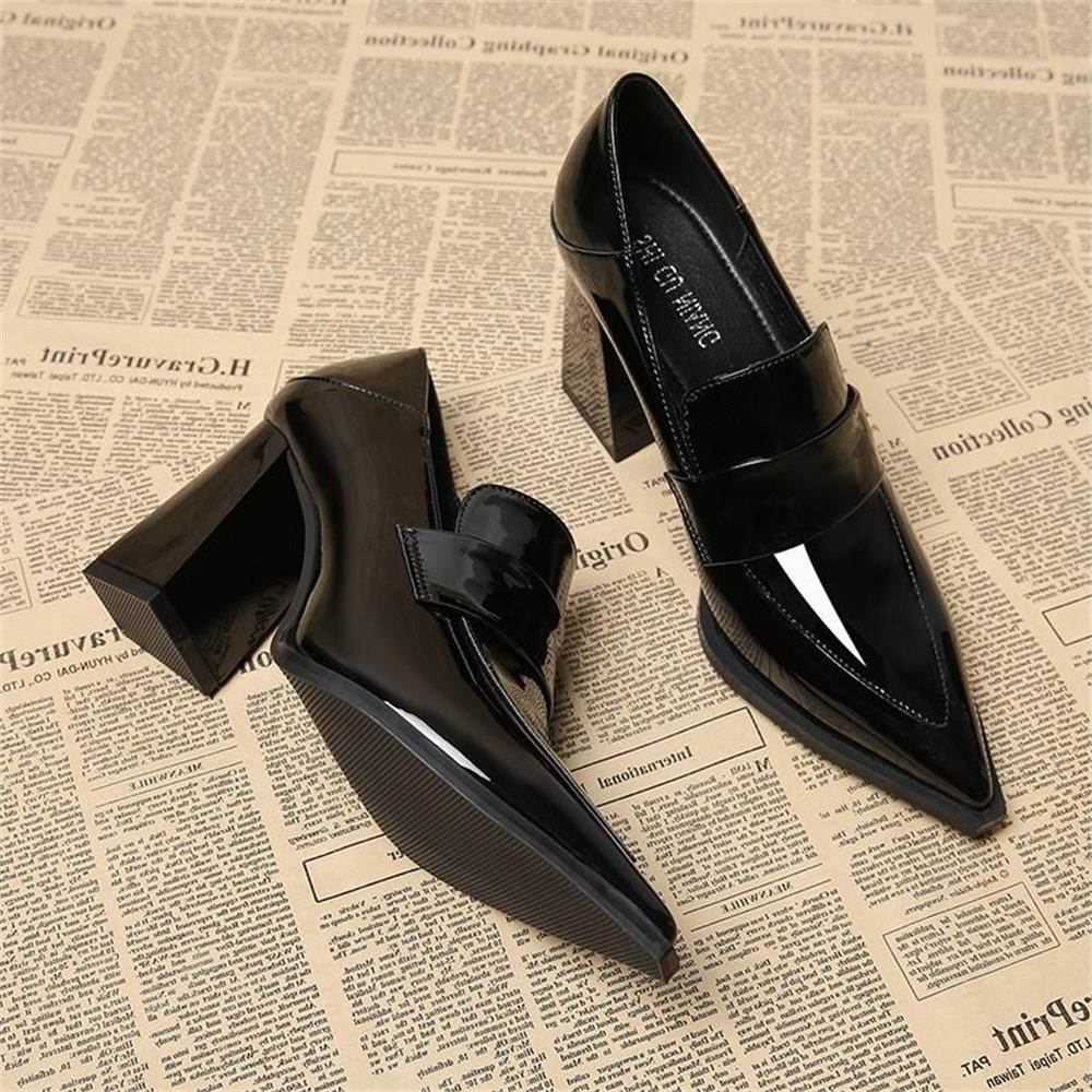 香港覆古高跟小皮鞋女秋季2025新款酒红色气质粗跟工作尖头乐福鞋