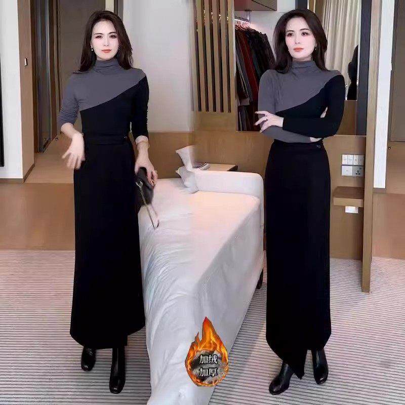 香港代购时尚套装女2025秋冬新款时髦半高领磨毛打底中长裙两件套,女装/女士精品,时尚套装,淘宝优惠券,粉丝福利购,淘宝优惠卷