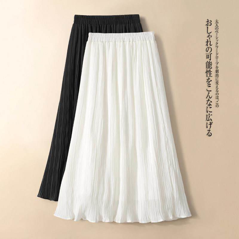 雪纺半身裙女2025春秋新款白色中长伞裙气质百搭a字显瘦百褶裙子