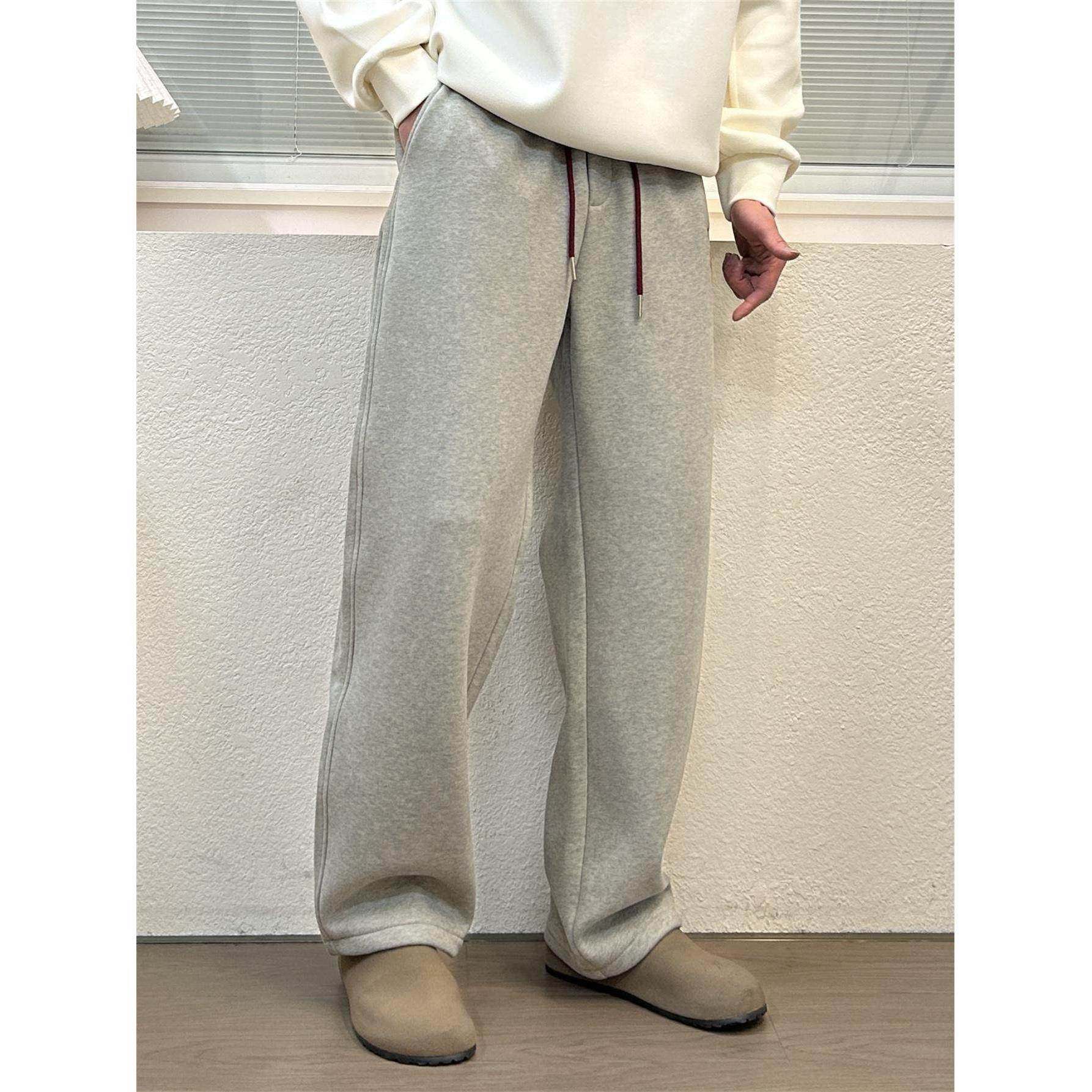 Mostarsea~时尚简约刺绣休闲裤男秋冬百搭运动直筒加绒加厚阔腿裤,男装,大码下装,淘宝优惠券,粉丝福利购,淘宝优惠卷