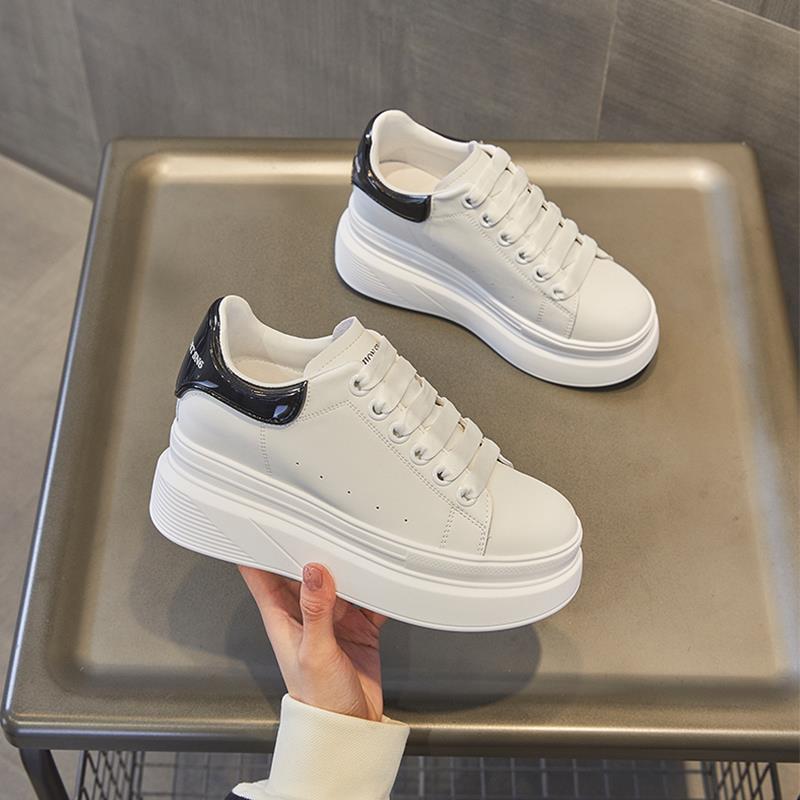 香港同款真皮小白鞋2025春新款内增高女鞋8cm增高松糕厚底休