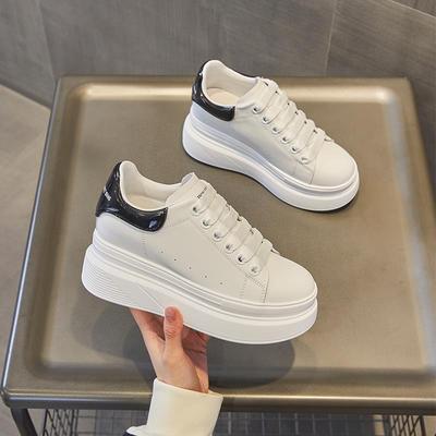 香港同款真皮小白鞋2025春新款内增高女鞋8cm增高松糕厚底休