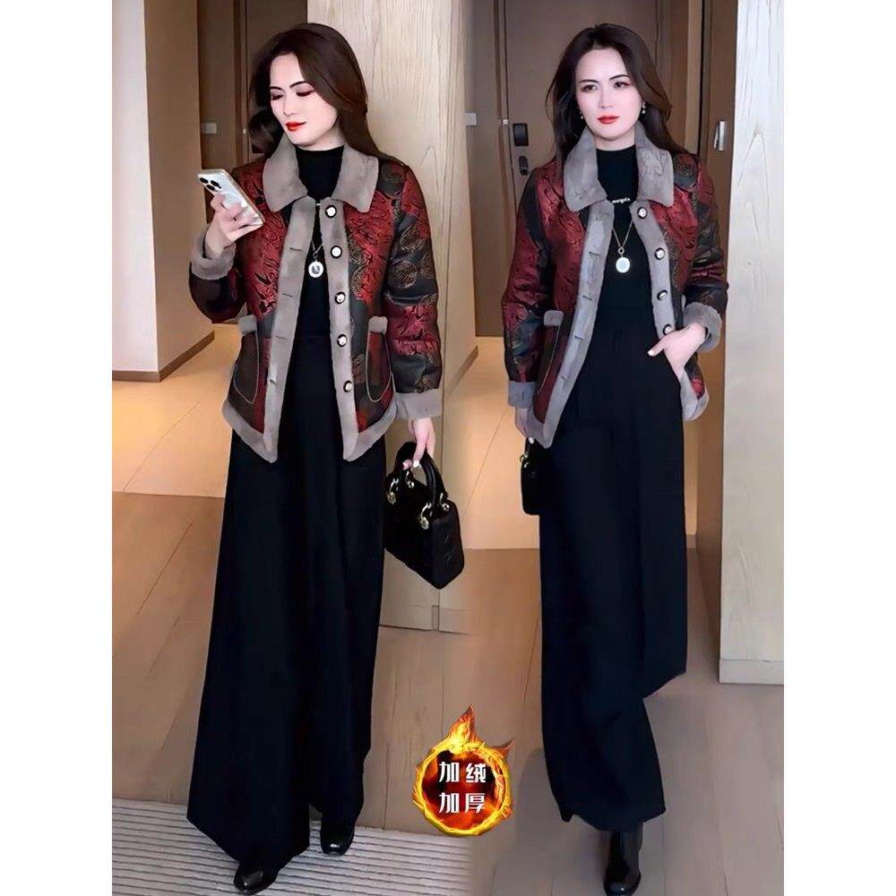 香港代购时尚加绒棉服女冬季新款时髦洋气国风棉袄显瘦保暖外套潮