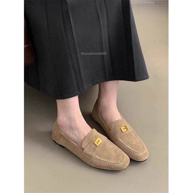 香港真皮软底时尚百搭女式乐福鞋2025春秋季舒适平底鞋单腿休闲豆