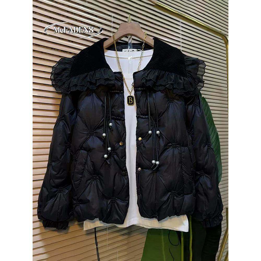 香港欧货时尚重工娃娃领网纱拼接纯色洋气减龄棉服高级感女装外套,女装/女士精品,棉衣/棉服,淘宝优惠券,粉丝福利购,淘宝优惠卷