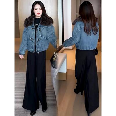 香港代购羽绒棉服女2025冬季新款洋气显瘦牛仔毛领棉衣减龄外套潮