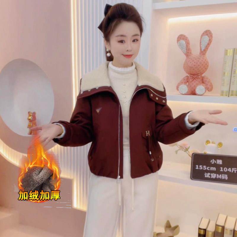 香港代购加绒加厚短款外套女冬季新款显瘦羊羔毛翻领保暖夹克棉袄,女装/女士精品,短外套,淘宝优惠券,粉丝福利购,淘宝优惠卷