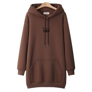 潮牌中长款连帽宽松卫衣女2024秋冬新款加绒加厚大码外套胖MM上衣