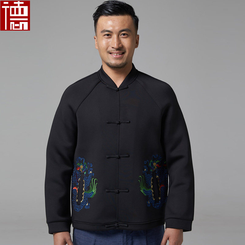 金麟。唐装外套中式刺绣上衣盘扣民族风夹克青年潮款国风男装短款