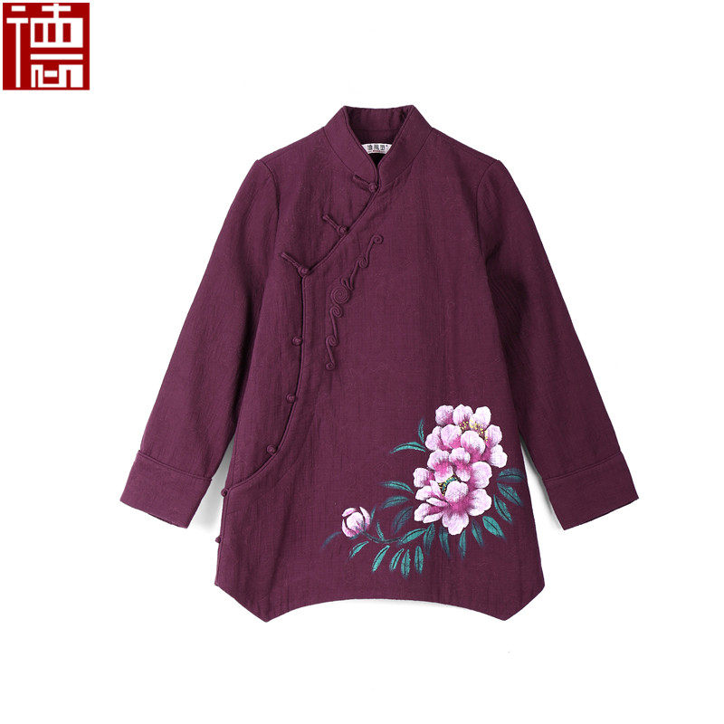 德。秋冬款棉民族风女装棉服 中式立领斜襟唐装厚外套 均码