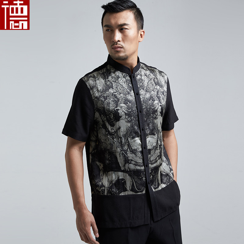 照夜 原创蚕丝短袖夏季中式半袖唐装衬衫高端中国风衬衫中青年款