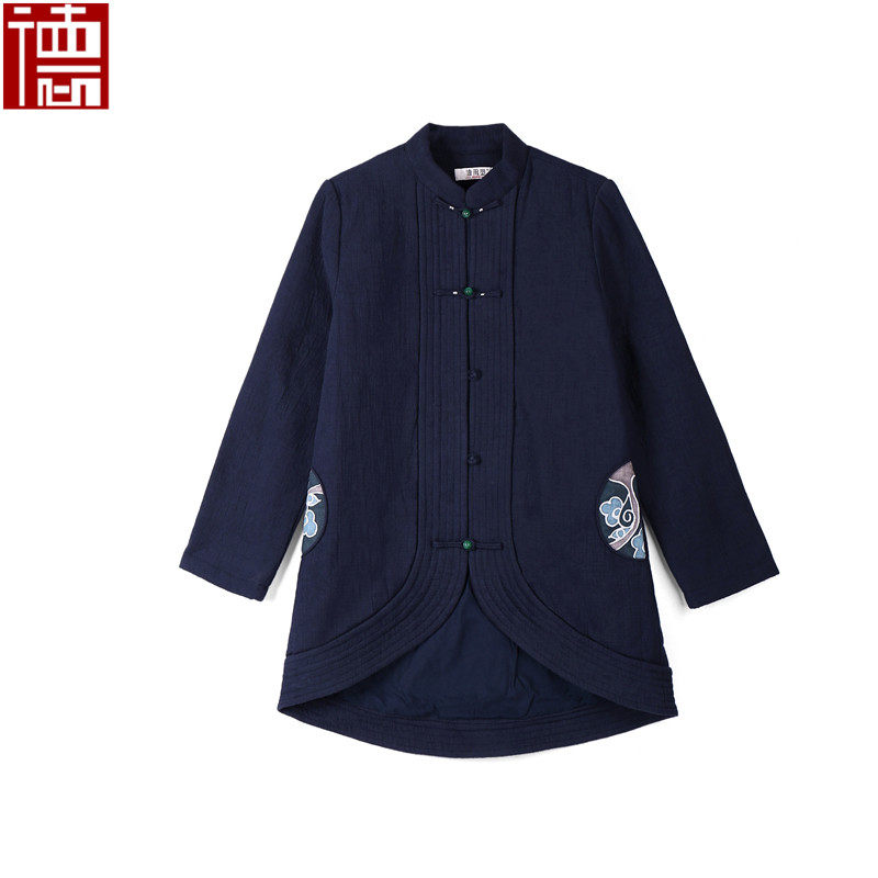 德。秋冬新款棉麻民族风棉服 中式立领珠子扣唐装女外套原创设计