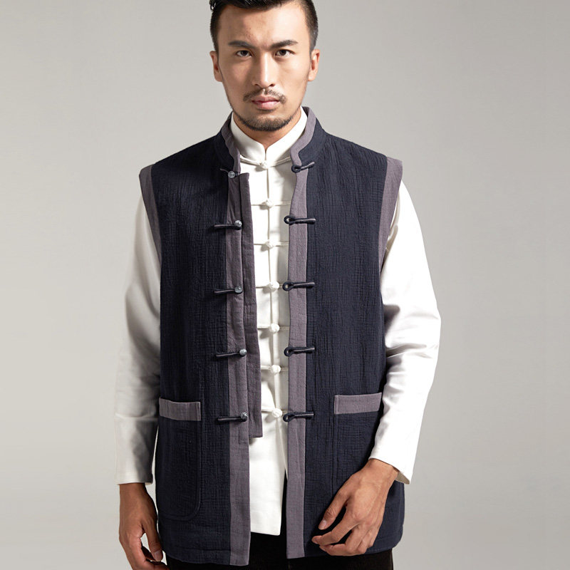 JIANXIAN ORIGINAL AUTUMN AND WINTER TANG COTTON VEST CHINESE HORSE COAT MIDDLE-AGED AND ELDERLY THICK BUCKLES HIGH-END SEIKO