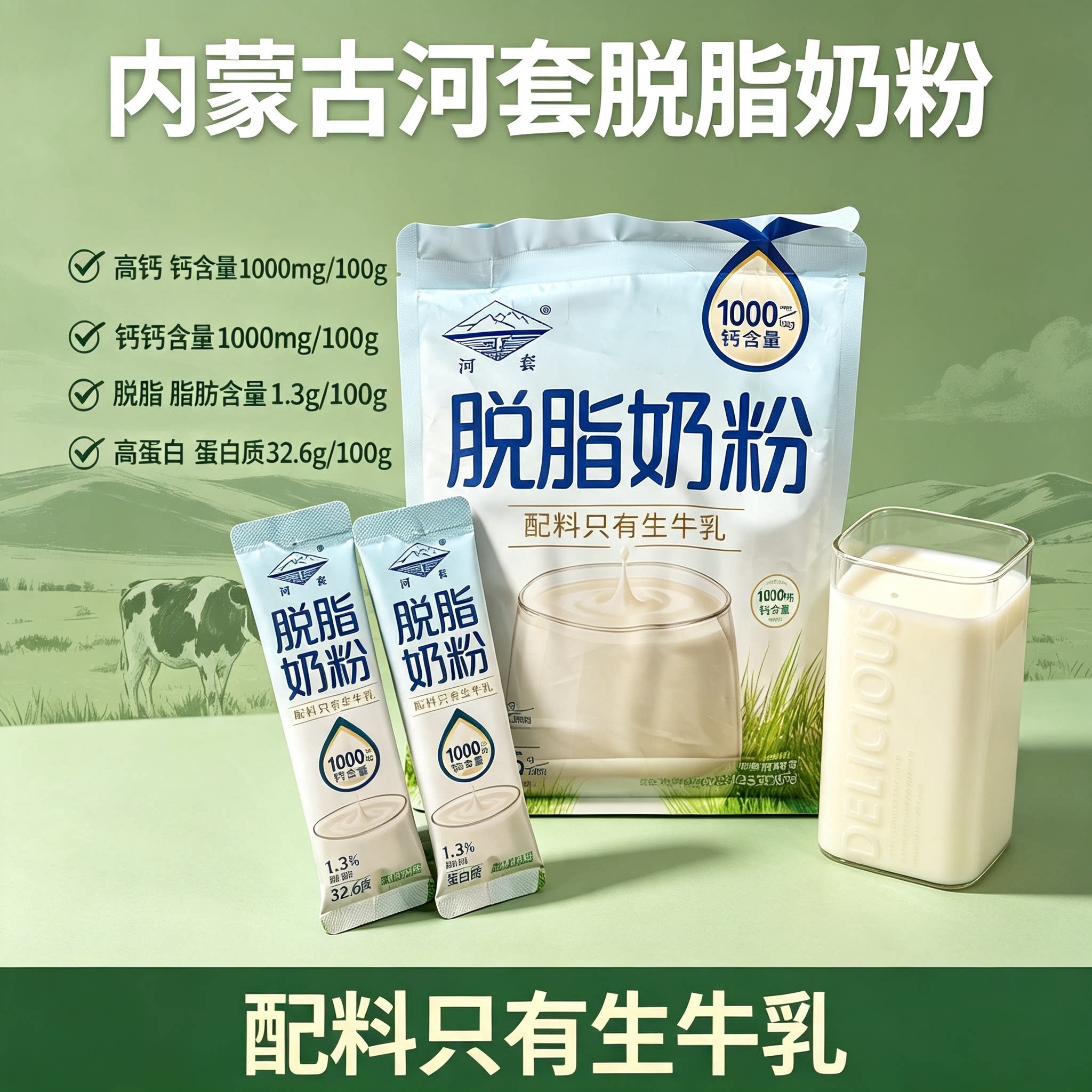 脱脂奶粉无糖0脂肪独立包装食品内蒙古特产冲饮品学生高钙减脂餐