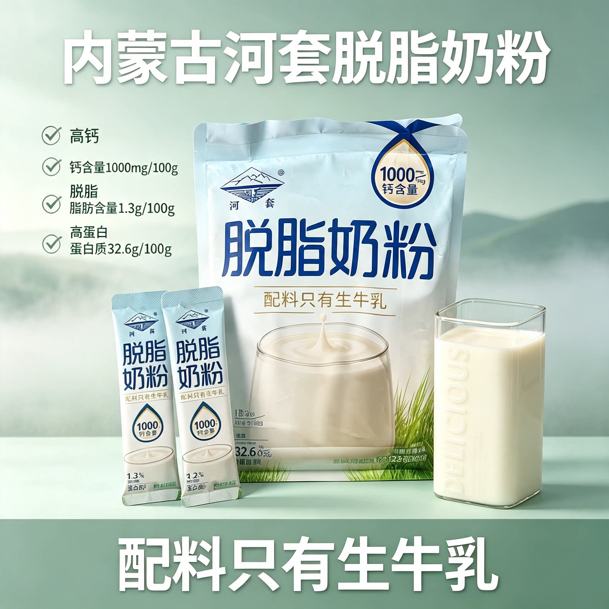 脱脂奶粉无糖0脂肪独立包装营养内蒙古特产孕妇温水上班族低负担