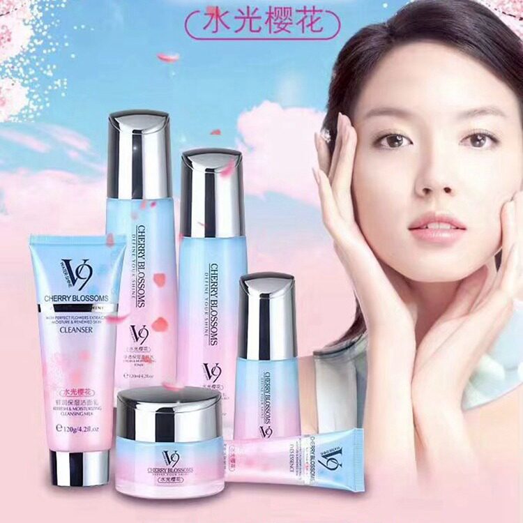 滨源泉V9水光樱花保湿护肤套装 柔肤水保湿乳隔离BB霜眼霜洁面乳
