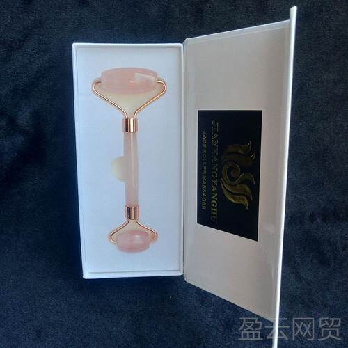 正品粉晶玉滚器轮脸部按摩套装面部石颈部静音手动推玉瘦脸美容按