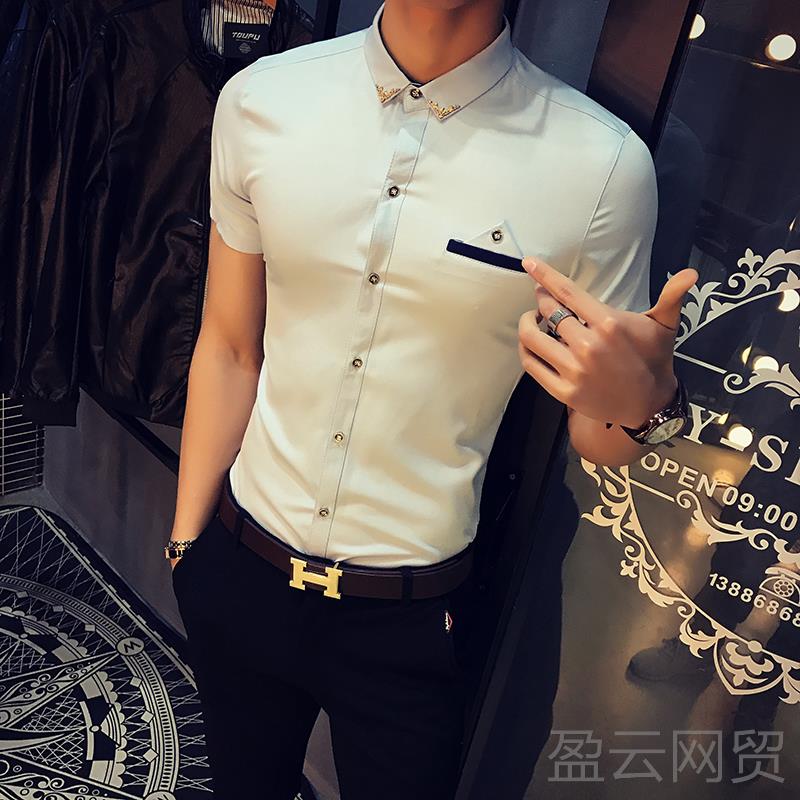 正品美发师理发发型师夜店酒吧KTV服店务员衬工作服男士短袖夏衬