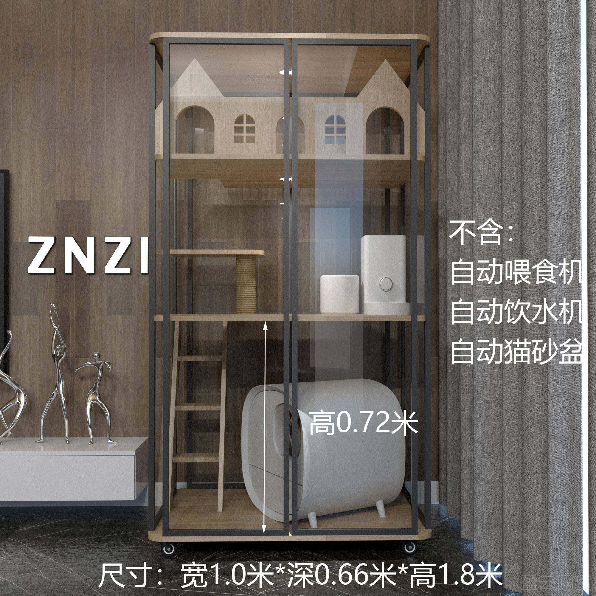 正品ZNZ全景玻璃猫别墅高档大空I间猫笼家用木猫宠物屋室内猫咪实
