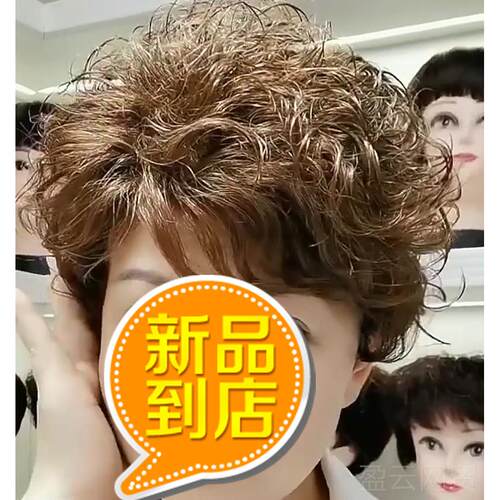 正品盘发假发短发女蓬真丝发女士自头套中老年然松妈妈假发套满头