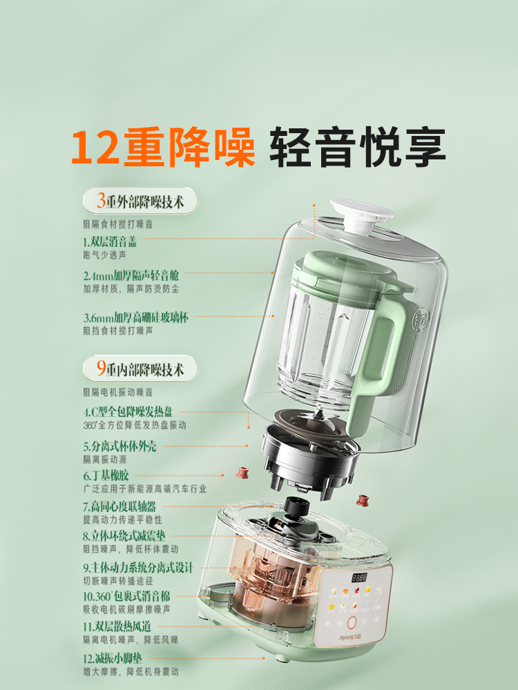 Jiuyang wall breaking machine, household soymilk machine, sound insulation cover, light sound, grain supplement blender, official flagship