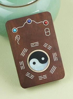 枣木镶纯银纯铜彩贝可转动太极八卦挂件吊坠手把件雕刻无事牌挂饰