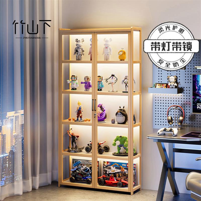 双开门手办柜带灯带锁透明亚克力摆件展示柜玩具积木收纳盒陈列柜