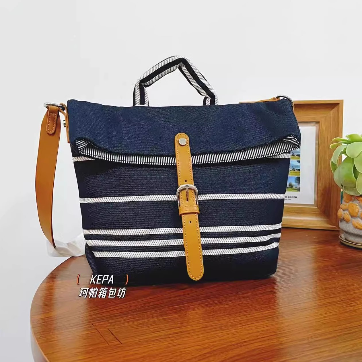 清仓特价条纹帆布包单肩包女英伦高级牛仔布包手提包百搭时尚通勤
