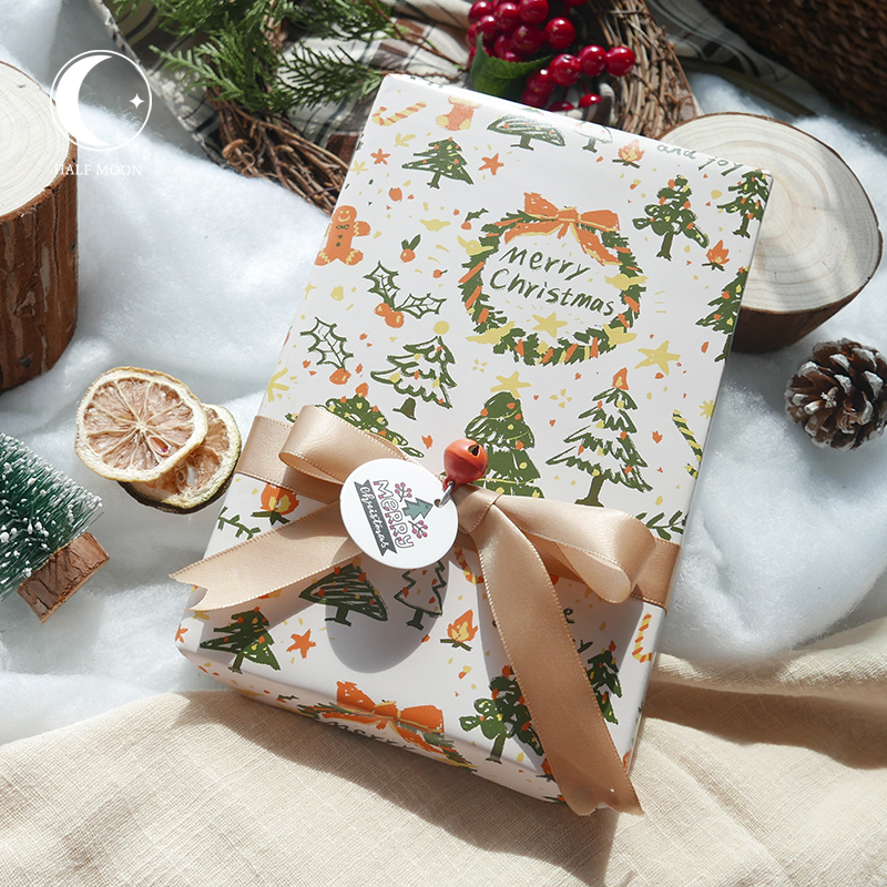 礼品纸圣诞节手绘ins风