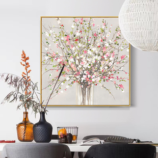 花卉餐厅装饰画高级感大芬油画村客厅挂画喷绘油画玄关挂画正方形